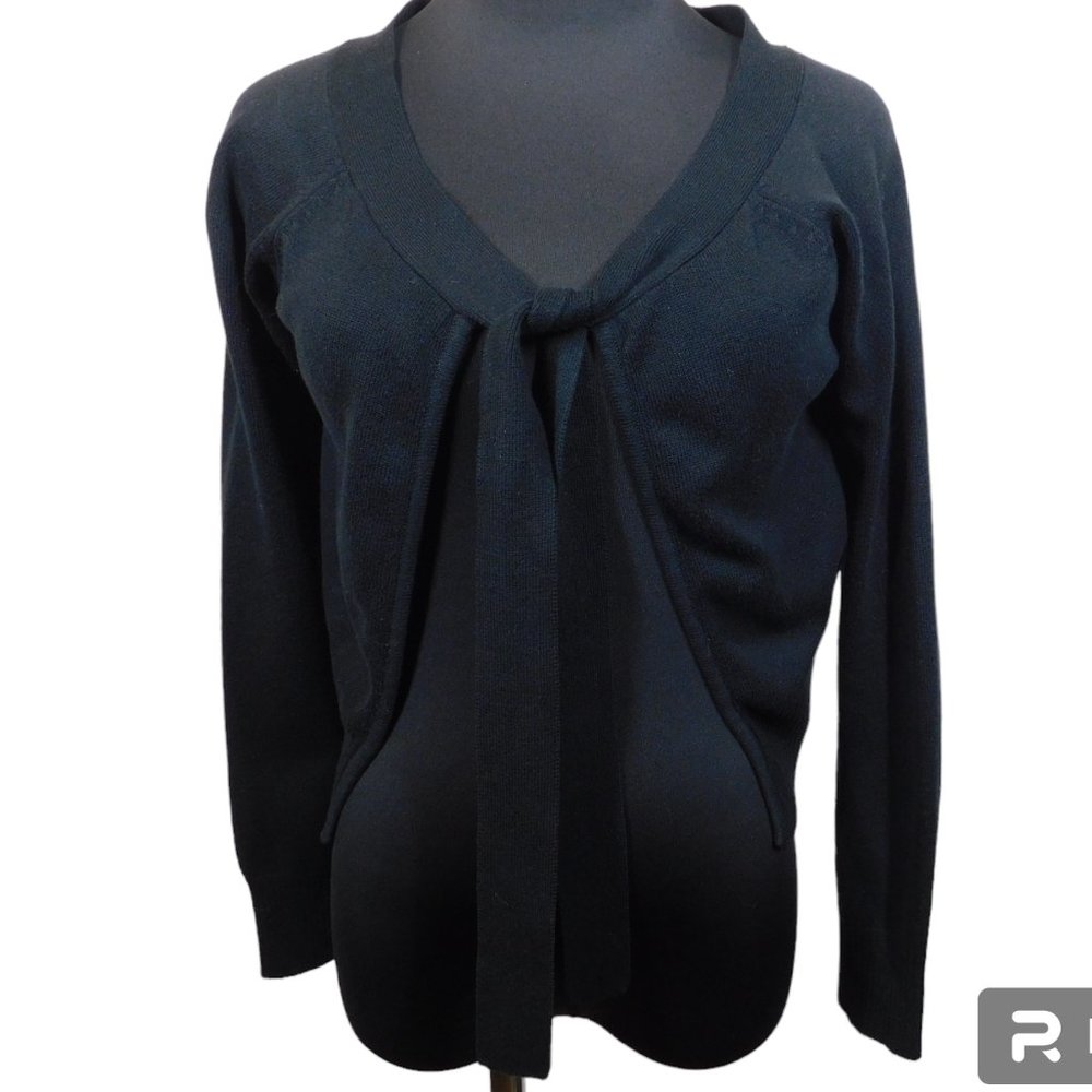 Aqua Open Front Cropped Sweater Ties At Chest Size Small Black Cardigan